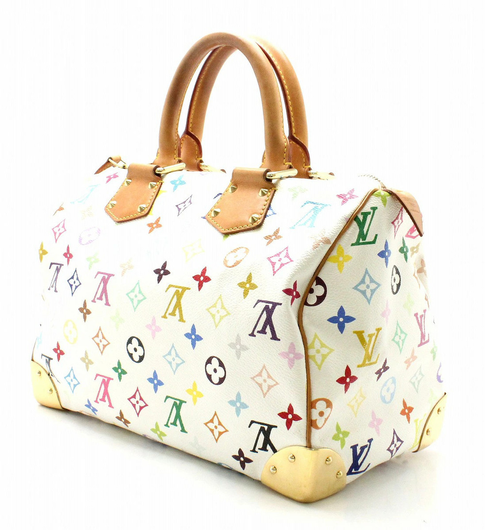 Louis Vuitton Blanc Speedy Handbag Multicolor Bag Monogram Boston White